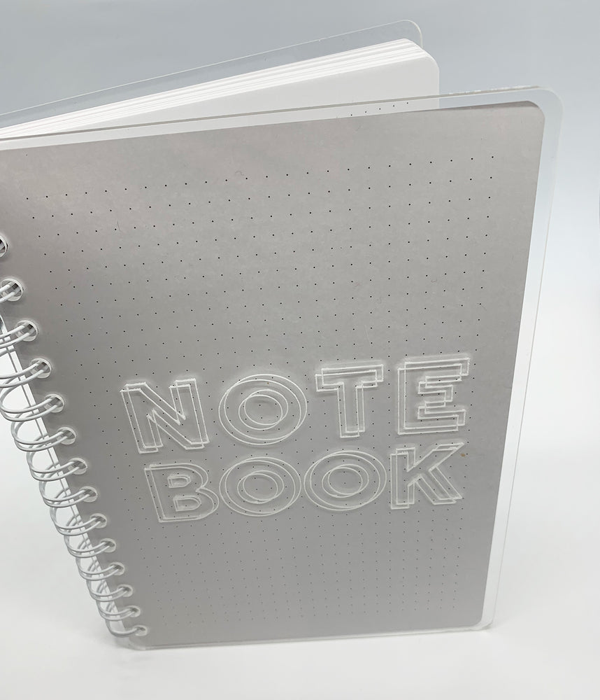 ACRYLIC COVER NOTEBOOK CLEAR TRANSPARENT COVER WHITE METALLIC BINDING INTERIOR DOTTED MAKE 2D