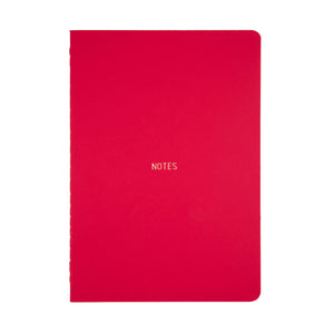 
                
                    Load image into Gallery viewer, A5 SIZE NOTEBOOK NOTES FOILED COVER DETAIL, CARDBOARD COVER COLOR RED, INTERIOR DOTTED, ROUNDED CORNERS, VISIBLE SINGER STITCHING ON THE SPINE, INTERIOR PAPER IVORY-COLORED 90 GMS, ACID FREE PAPER MADE IN COLOMBIA BY MAKE2D
                
            