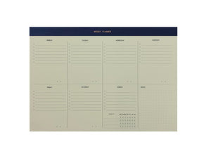 54-WEEK PRODUCTIVITY PLANNER.  THERE’S SPACE TO PLAN YOUR MEETINGS DAY BY DAY IN A WEEKLY BASIS, WRITE TO-DOS,  TRACK HABITS AND EXTRA SPACE FOR NOTES.  GOLD FOILED COVER DETAIL, CARDBOARD COVER COLOR BLUE, PAPER IVORY-COLORED 90 GMS, ACID FREE PAPER MADE IN COLOMBIA BY MAKE2D