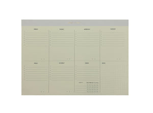 54-WEEK PRODUCTIVITY PLANNER.  THERE’S SPACE TO PLAN YOUR MEETINGS DAY BY DAY IN A WEEKLY BASIS, WRITE TO-DOS,  TRACK HABITS AND EXTRA SPACE FOR NOTES.  GOLD FOILED COVER DETAIL, CARDBOARD COVER COLOR WHITE, PAPER IVORY-COLORED 90 GMS, ACID FREE PAPER MADE IN COLOMBIA BY MAKE2D